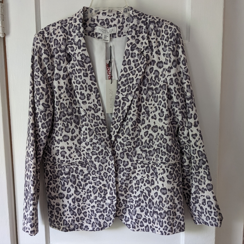 Rachel Zoe Leopard Print Blazer - Black and Cream
